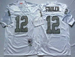 Mitchell And Ness Oakland Raiders #12 Kenny Stabler White With Silver No Throwback Authentic Stitched NFL Jersey