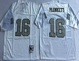 Mitchell And Ness Oakland Raiders #16 Jim Plunkett White With Silver No Throwback Authentic Stitched NFL Jersey