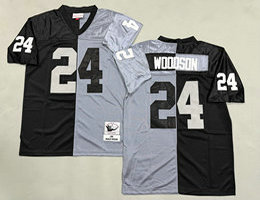 Mitchell And Ness Oakland Raiders #24 Charles Woodson Gray Black Throwback NFL Jerseys