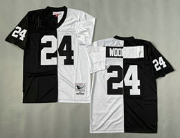 Mitchell And Ness Oakland Raiders #24 Charles Woodson White Black Throwback NFL Jerseys