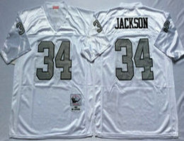Mitchell And Ness Oakland Raiders #34 Bo Jackson White With Silver No Throwback Authentic Stitched NFL Jersey