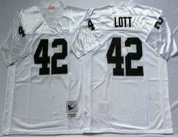 Mitchell And Ness Oakland Raiders #42 Ronnie Lott White Throwback Authentic Stitched NFL Jersey