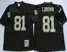 Mitchell And Ness Oakland Raiders #81 Tim Brown Black Throwback Authentic Stitched NFL Jersey
