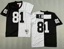 Mitchell And Ness Oakland Raiders #81 Tim Brown Black White Throwback NFL Jersey