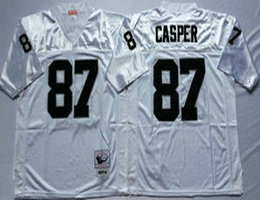 Mitchell And Ness Oakland Raiders #87 Dave Casper White Throwback Authentic Stitched NFL Jersey