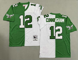 Mitchell And Ness Philadelphia Eagles #12 Randall Cunningham White Green Throwback Stitched NFL Jersey