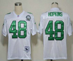 Mitchell And Ness Philadelphia Eagles #48 Wes Hopkins White With Patch Throwback Authentic Stitched NFL Jersey