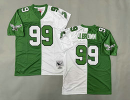 Mitchell And Ness Philadelphia Eagles #99 A.J. Brown White Green Throwback Stitched NFL Jersey