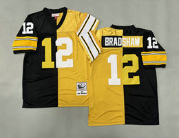 Mitchell And Ness Pittsburgh Steelers #12 Terry Bradshaw Black Yellow Throwback NFL Jersey