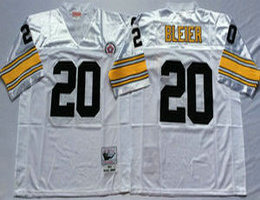 Mitchell And Ness Pittsburgh Steelers #20 Rocky Bleier White Throwback Authentic Stitched NFL Jersey