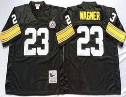 Mitchell And Ness Pittsburgh Steelers #23 Mike Wagner Black Throwback Authentic Stitched NFL Jersey