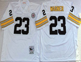 Mitchell And Ness Pittsburgh Steelers #23 Mike Wagner White Throwback Authentic Stitched NFL Jersey