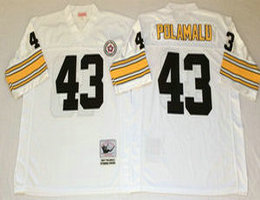 Mitchell And Ness Pittsburgh Steelers #43 Troy Polamalu White Throwback Authentic Stitched NFL Jersey