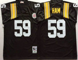 Mitchell And Ness Pittsburgh Steelers #59 Jack Ham Black Throwback Authentic Stitched NFL Jersey