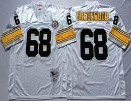 Mitchell And Ness Pittsburgh Steelers #68 L.C. Greenwood White Throwback Authentic Stitched NFL Jersey