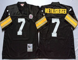 Mitchell And Ness Pittsburgh Steelers #7 Ben Roethlisberger Black Throwback Authentic Stitched NFL Jersey