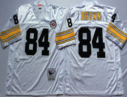 Mitchell And Ness Pittsburgh Steelers #84 Antonio Brown White Throwback Authentic Stitched NFL Jersey