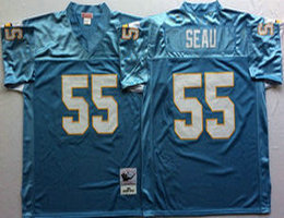 Mitchell And Ness San Diego Chargers #55 Junior Seau Light Blue Throwback Authentic Stitched NFL Jersey