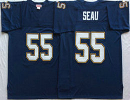 Mitchell And Ness San Diego Chargers #55 Junior Seau Navy Blue Throwback Authentic Stitched NFL Jersey
