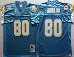 Mitchell And Ness San Diego Chargers #80 Kellen Winslow Light Blue Throwback Authentic Stitched NFL Jersey