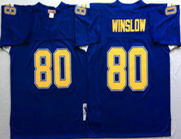 Mitchell And Ness San Diego Chargers #80 Kellen Winslow Navy Blue Throwback Authentic Stitched NFL Jersey
