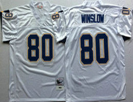 Mitchell And Ness San Diego Chargers #80 Kellen Winslow White Throwback Authentic Stitched NFL Jersey