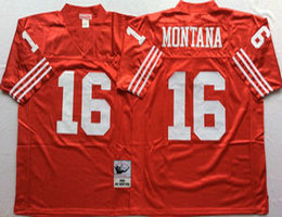 Mitchell And Ness San Francisco 49ers #16 Joe Montana Red Throwback Authentic Stitched NFL Jersey
