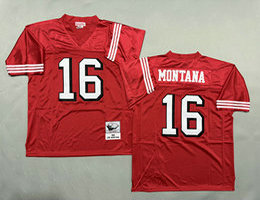 Mitchell And Ness San Francisco 49ers #16 Joe Montana Red the number have the black outline Throwback Jersey