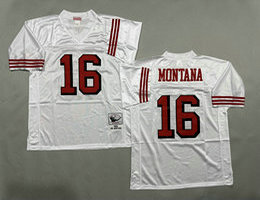 Mitchell And Ness San Francisco 49ers #16 Joe Montana White the number have the black outline Throwback Jersey