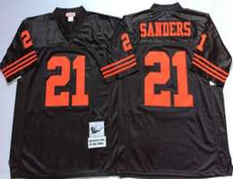 Mitchell And Ness San Francisco 49ers #21 Deion Sanders Black Throwback Authentic Stitched NFL Jersey