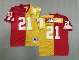 Mitchell And Ness San Francisco 49ers #21 Deion Sanders Red Gold Throwback Jersey