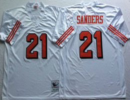 Mitchell And Ness San Francisco 49ers #21 Deion Sanders White the number have the black outline Throwback Jersey