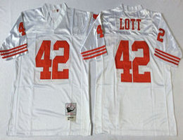 Mitchell And Ness San Francisco 49ers #42 Ronnie Lott White Throwback Authentic Stitched NFL Jersey