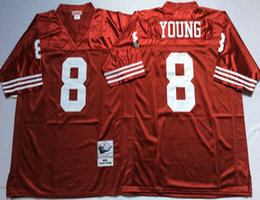 Mitchell And Ness San Francisco 49ers #8 Steve Young Red Throwback Authentic Stitched NFL Jersey