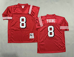 Mitchell And Ness San Francisco 49ers #8 Steve Young Red the number have the black outline Throwback Jersey