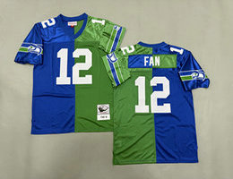Mitchell And Ness Seattle Seahawks #12 FAN Blue Green Throwback NFL Jersey