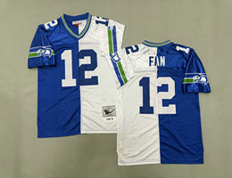 Mitchell And Ness Seattle Seahawks #12 FAN Blue White Throwback NFL Jersey