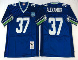 Mitchell And Ness Seattle Seahawks #37 Shaun Alexander Blue Throwback Authentic Stitched NFL Jersey