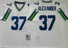 Mitchell And Ness Seattle Seahawks #37 Shaun Alexander White Throwback Authentic Stitched NFL Jersey