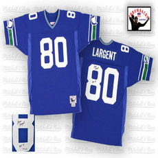 Mitchell And Ness Seattle Seahawks #80 Steve Largent Blue Autographed Authentic Stitched NFL Jersey