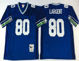 Mitchell And Ness Seattle Seahawks #80 Steve Largent Blue Throwback Authentic Stitched NFL Jersey
