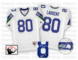 Mitchell And Ness Seattle Seahawks #80 Steve Largent White Autographed Authentic Stitched NFL Jersey