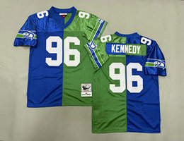 Mitchell And Ness Seattle Seahawks #96 Cortez Kennedy Blue Green Throwback NFL Jersey