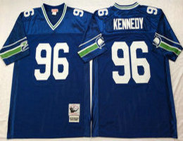 Mitchell And Ness Seattle Seahawks #96 Cortez Kennedy Blue Throwback Authentic Stitched NFL Jersey