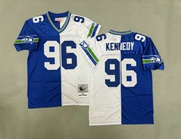 Mitchell And Ness Seattle Seahawks #96 Cortez Kennedy Blue White Throwback NFL Jersey