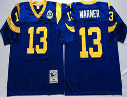 Mitchell And Ness St. Louis Rams #13 Kurt Warner Navy Blue Throwback Authentic Stitched NFL Jersey