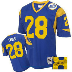 Mitchell And Ness St. Louis Rams #28 Marshall Faulk Blue Autographed Authentic Stitched NFL Jersey