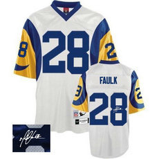 Mitchell And Ness St. Louis Rams #28 Marshall Faulk White Autographed Authentic Stitched NFL Jersey