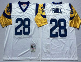 Mitchell And Ness St. Louis Rams #28 Marshall Faulk White Throwback Authentic Stitched NFL Jersey