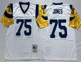 Mitchell And Ness St. Louis Rams #75 Deacon Jones White Throwback Authentic Stitched NFL Jersey